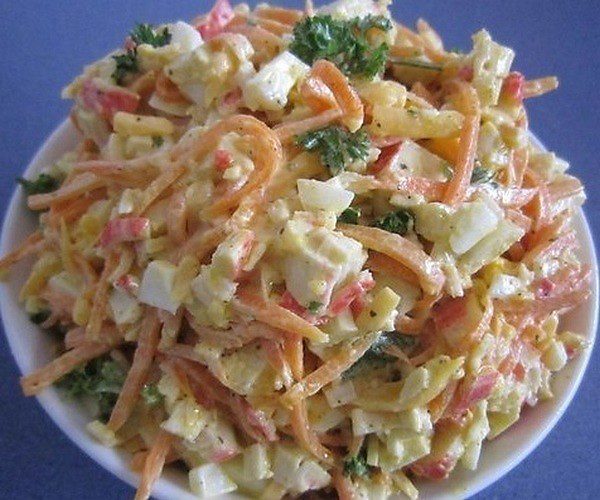 Салат с морковью по корейски крабовыми палочками