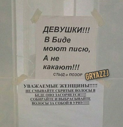 Больно какать. Что моют в биде. Позорные объявления в мужской туалет.